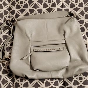 LAGGO Joyce Light Gray Pebbled Genuine Leather Hobo Purse